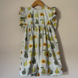 Pink Chicken White Dress with Yellow & Green Fruit Print